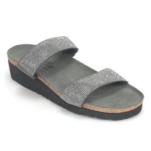 Naot Gray Sparkle Dual-Strap Wedge Slide Sandal